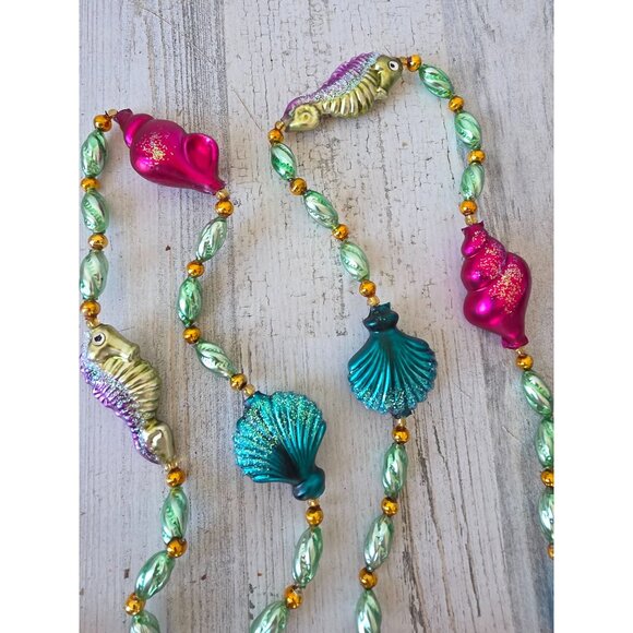 Vintage radko seafoam seahorse Garland shell green glitter Xmas tree - Picture 7 of 10